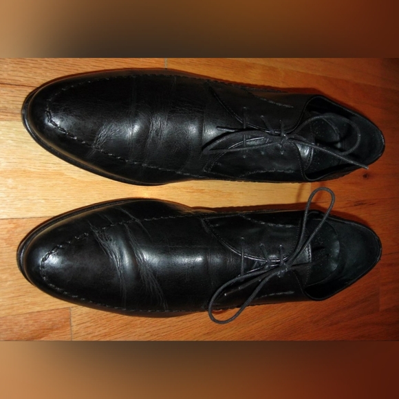 MIKE KONOS MENS BLACK LEATHER THICK STITCH DRESS OXFORDS SIZE 13 MADE IN ITALY main image 4